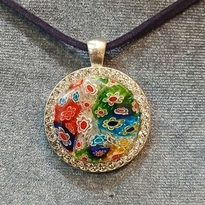 Murano Millefiori Glass Pendant Necklace - Multicolor
